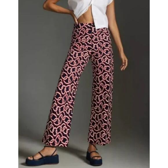 Maeve Anthropologie Navy Patterned Colette Ponte Knit Pants size 28P NWOT - Picture 1 of 5
